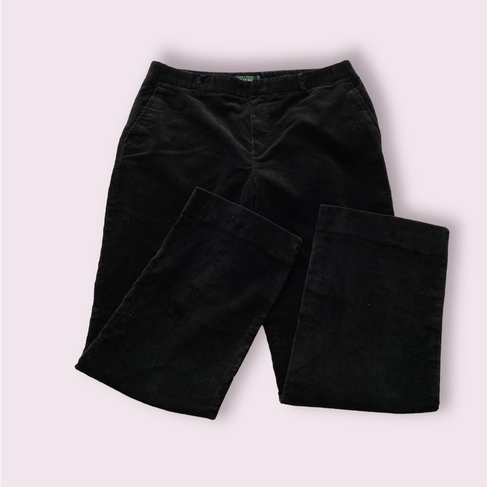 Ralph Lauren Black Corduroy straight leg pants strech cotton blend high rise 14